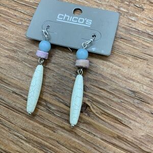 Chico's Light Blue Pink Cracked White Beaded Dangle Earrings